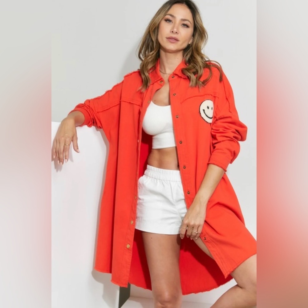 Red Long Sleeve Shirt Coat/Tunic/Dress With Classic Collar